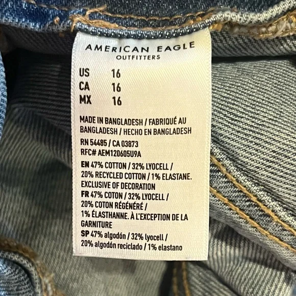 American Eagle Button Front Denim Mini Skirt Size 16 Stretch Raw Hem - Picture 8 of 8